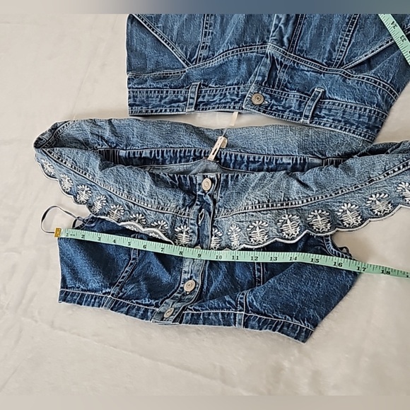 Free People Denim Embroidered Maxi Skirt and Cropped Top Set size 6 - Picture 9 of 9
